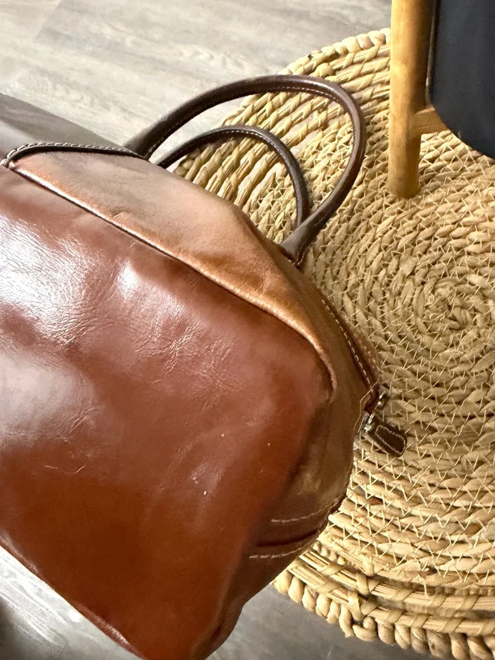 Giani Bernini Genuine Leather Two Tone Brown Satchel Shoulder Handbag